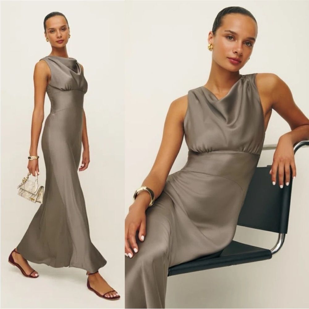 NWT Reformation Dessa Satin Dress- Taupe size 2